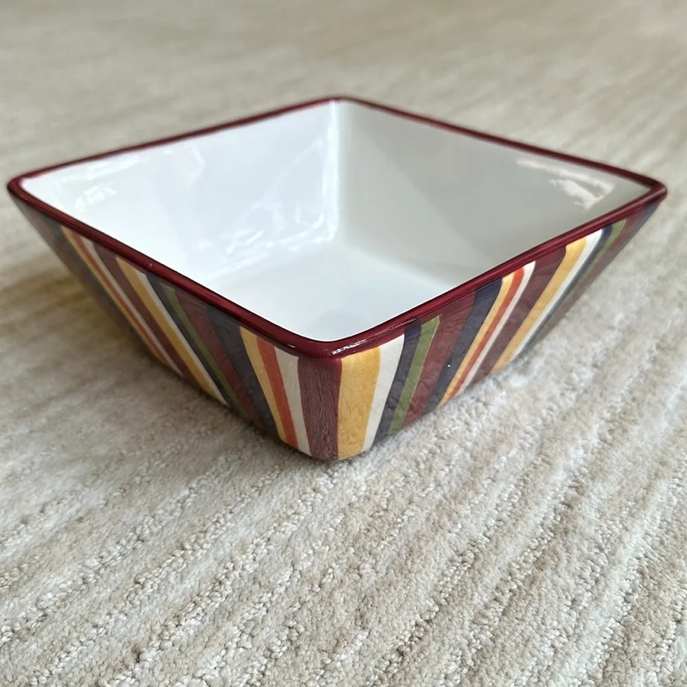 Pampered Chef Simple Additions Square Serving Bowl Stripes 7 1/4” x 3”